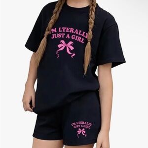 Black and Pink Graphic Tee and Shorts Set